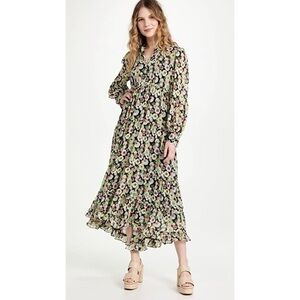 CINQ À SEPT Lucille Floral Long Sleeve Dress Tiered Chiffon Printed Maxi Size 6